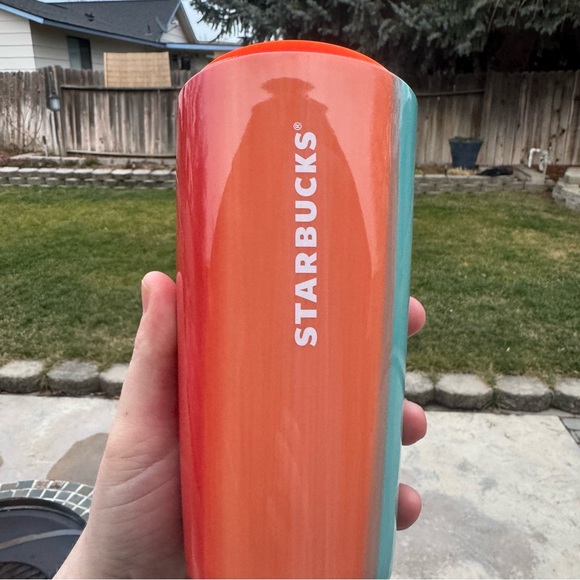 Starbucks Watercolor Tropical Sunset Ombre Ceramic Tumbler Cup 12 oz Orange Teal - Picture 4 of 11